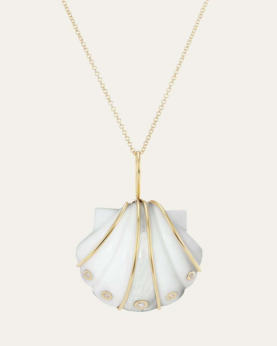 Mini Carved White Agate and Moonstone Shell Pendant Necklace
